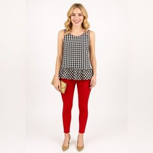 Vineyard Vines Gingham Black & White Sleeveless Flounce Top Ruffle Top Large